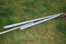 Two lengths of galvanised feed blower tubing, 9ft 2" x 6ft 6".