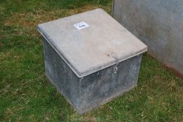 A galvanised feed bin, 23'' x 23'' x 18 3/4'' high.