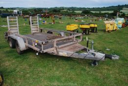An Ifor Williams twin axle galvanised plant trailer,