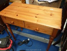 Stained pine 2 drawer hall table.