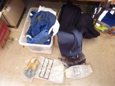 Two boxes of heavy cotton and leather retardant clothing, cotton overalls, gloves etc.
