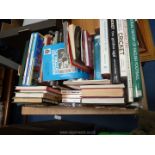 Box of books including. cricket, football, rugby etc.