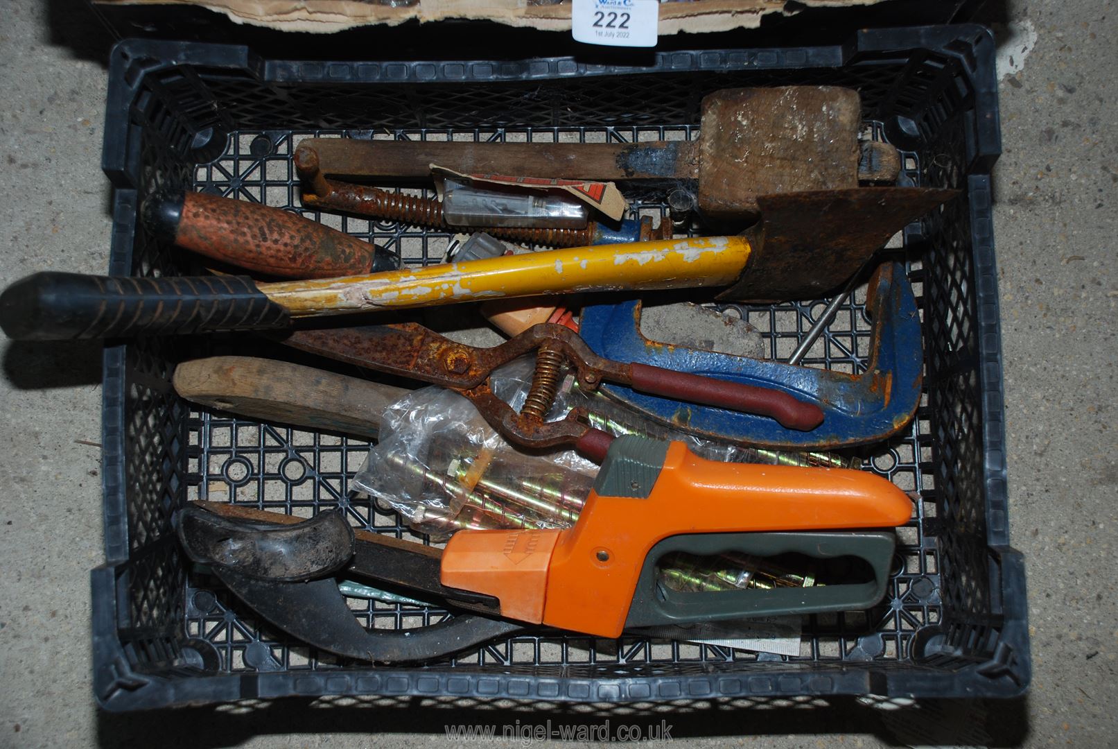 2 Boxes of Mixed tools incl. hatchet, clamp, taps, nails etc. - Image 3 of 3