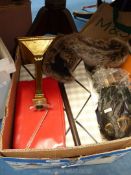 Two boxes of miscellanea including. pictures, lamp, handbags etc.