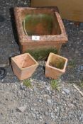 Three square terracotta pots a/f.