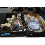 Two boxes of china,table lamps, jugs, plates, bowls etc.