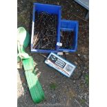 Battery charger, roof straps, two large bin lids, drill bits etc.