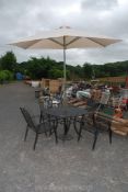 A 'Kettler' garden table and 4 chairs plus umbrella and stand A/F.