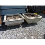 A pair of square concrete planters (one cracked), 20" x 59" x 10" high.