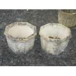 A pair of octagonal concrete planters approx. 15 1/2" x 12.