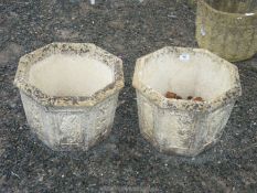 A pair of octagonal concrete planters approx. 15 1/2" x 12.