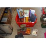 Box of books incl. Miller's Guides, art books etc., plus Scrabble set.