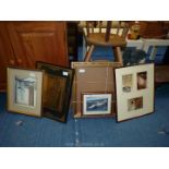 Five pictures, frames and prints.