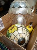 Two lamp shades including. shell and Tiffany style, small lamp and glass dome.