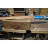 An Ellard Double Century sliding door gear and large wooden toolbox.