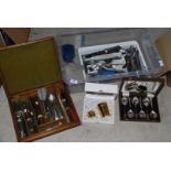 Box of mixed cutlery, kitchenalia etc.