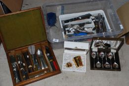 Box of mixed cutlery, kitchenalia etc.