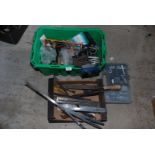 2 Boxes Mixed tools incl. builders plumb line, lazy tong riveter etc.