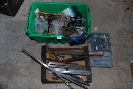 2 Boxes Mixed tools incl. builders plumb line, lazy tong riveter etc.