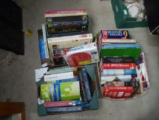 3 boxes of books to include; gardening, language, dictionary's, etc.