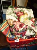 Box of curtains, floral, striped etc.