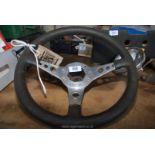 Moto-Lita classic Steering Wheel, stainless steel and leather, 13 1/2" diameter.