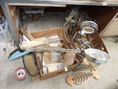 2 boxes of. Treen, antlers, brass door latches, angle poise magnifiers etc.