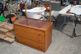 A vintage wooden dressing table, three draws, no mirror,