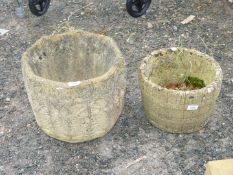 Two attractive concrete planters, one with art nouveau style decoration approx.