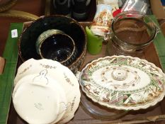 Box of china and glass including. ice bucket, jardinieres etc.