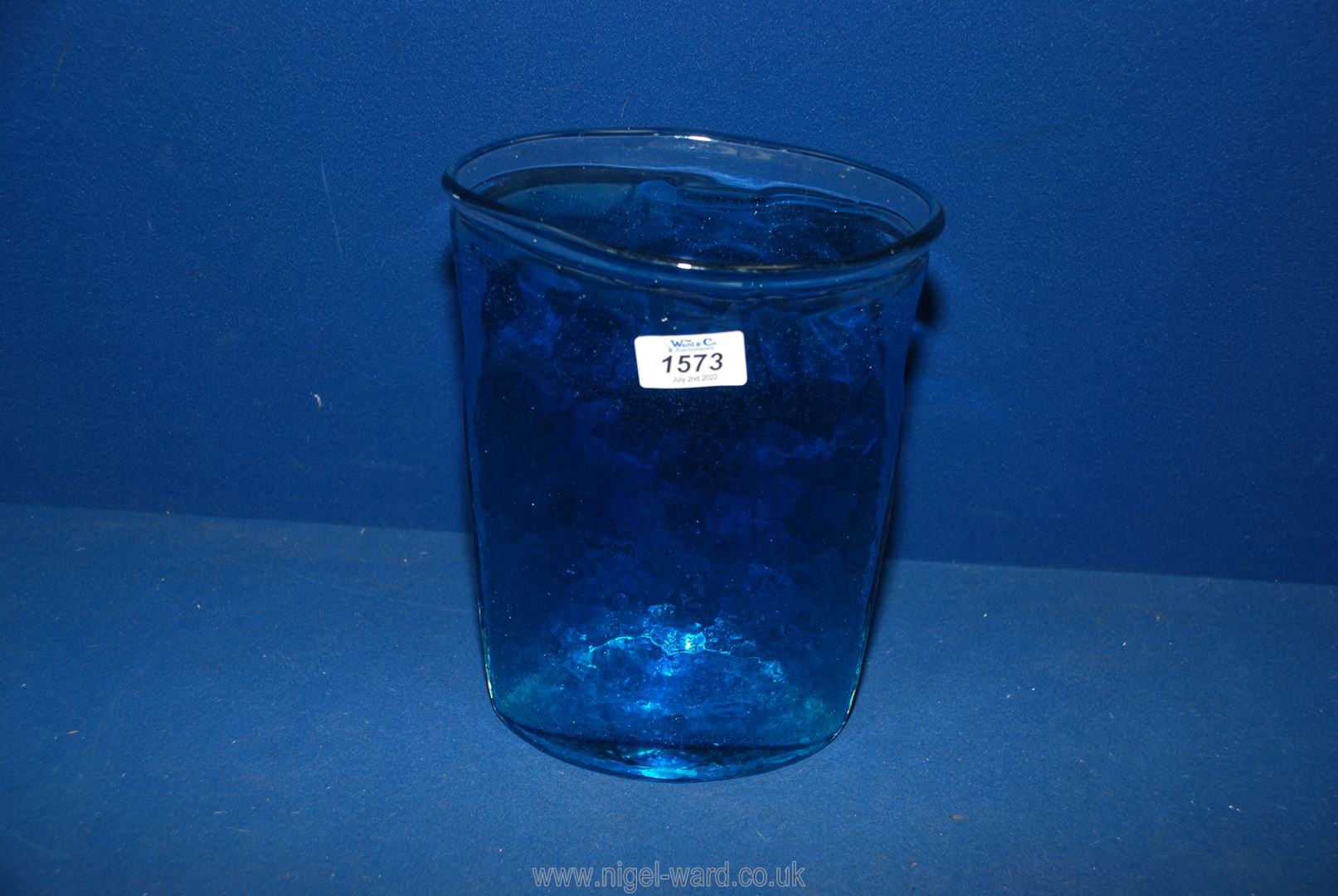 A tall blue Studio glass vase, 10'' x 7''. - Image 2 of 2