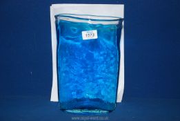 A tall blue Studio glass vase, 10'' x 7''.