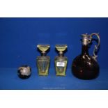 A pair of uranium yellow Art Deco style perfume bottles with 925 stamped collars (some chips,