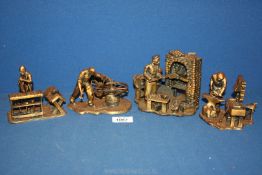 Four Evergreen Collection figures; baker, saddler, wheelwright and farrier.