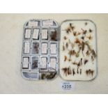A vintage Wheatley alloy wet and dry Fly Box with glazed compartments and clips,