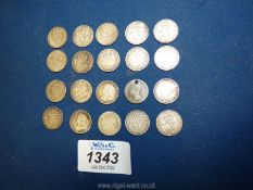 A quantity of silver threepenny pieces including 1868, Edward VII and George V.