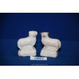 Two scarce late 18th c. creamware models of sheep, circa 1780-90, 2" x 2 1/2".