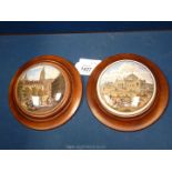 Two 19th Century Pratt pot lids in fitted mahogany frames, one of the Philadelphia exhibition 1876.