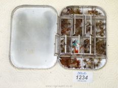 A 3/4 size vintage Wheatley alloy Dry Fly Box and contents of a good quantity of dry flies,