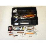 A Tackle Box and contents of metal spinners, Tronix HTO Trolling spinners (one as new) etc.