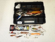 A Tackle Box and contents of metal spinners, Tronix HTO Trolling spinners (one as new) etc.