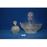 A cut glass basket, silver topped scent bottle (chip on stopper), Birmingham 1907,
