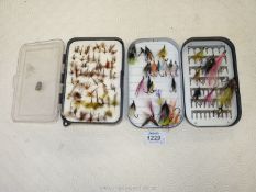 Two Fly Boxes and contents of Salmon, Sea Trout and Trout flies, various designs.