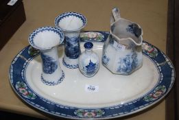 A small quantity of blue and white china including F & Sons 'Reaford' meat plate,