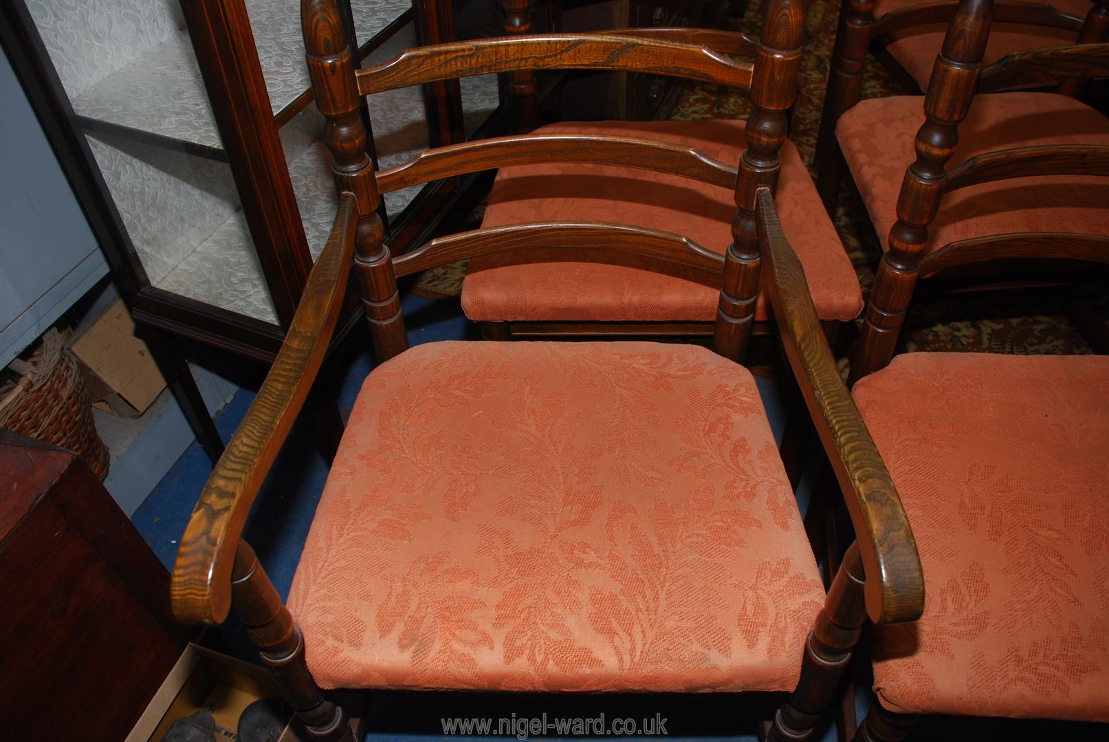 A set of five contemporary dark Oak framed Dining Chairs including one carver having turned legs, - Image 2 of 2