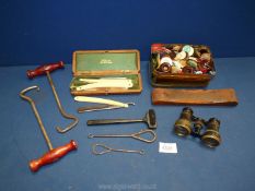 A quantity of miscellanea including a pair of riding boot pullers, three cut throat razors,