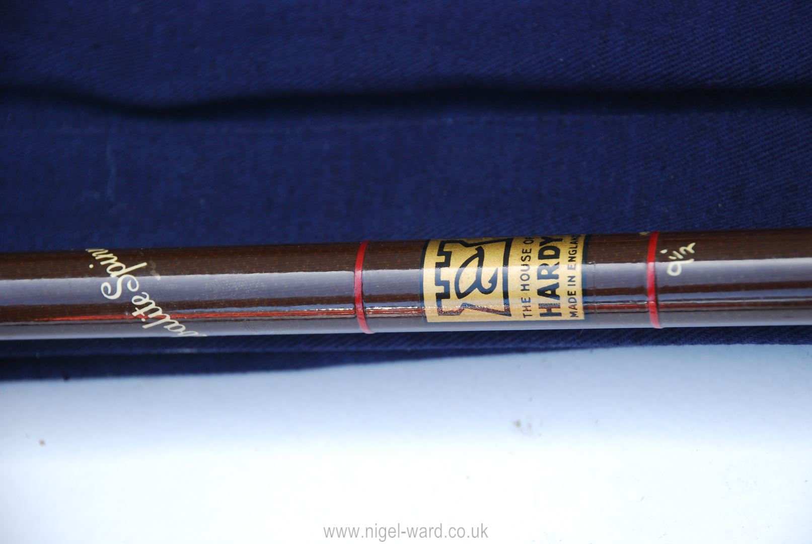 An attractive Hardy 9'6'' 'Fibralite Spinning' two piece rod in brown with green and red whipping, - Image 2 of 2