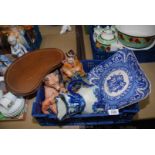 A small quantity of china including blue and white Ironstone jug and square plate,