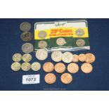 A quantity of present coinage including £5 worth of 1£ coins, etc.