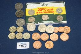 A quantity of present coinage including £5 worth of 1£ coins, etc.
